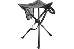 C hello cloud Taburete de Camping, Ultraligero Portátil Taburete Plegable Trípode, para Outdoor Camping Senderismo Pesca, 60 cm Alto con Bolsillo Lateral, Negro