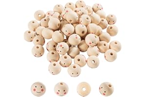 ‎PANDAHALL PandaHall Lächeln Gesicht Holzperle 100pcs Natürliche Holz Perlen Runde 19mm Smile Face Ball für Schlüsselanhänger Häkeln Weben Engel Handwerk Makramee DIY Schmuck