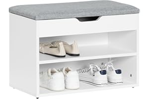 SoBuy Shoe Storage Bench Shoe Rack with Seat - Padded Folding Cushion, Hallway Storage Unit with 2 Tiers, Grey, 60x30x48cm, Max Load 150kg FSR25-HG