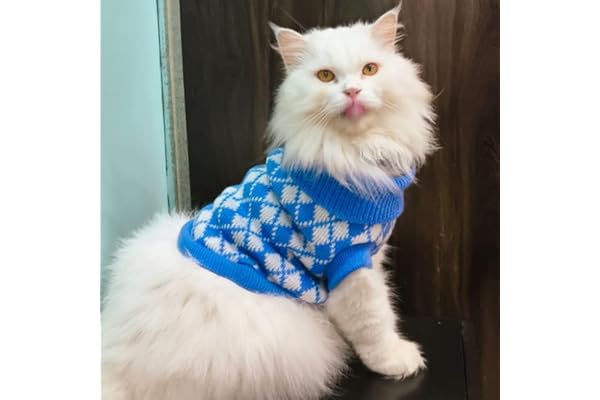 Lulala Winter Dog Sweater Purple & White Argyle Knit Pullover, Sleeveless Turtleneck Warm Pet Clothes for Puppies & Small Breeds
