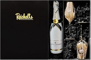 ‎REICHELTS Moet & Chandon Ice Imperial 0.75 L 12% + 2 x Original Moet & Chandon Champagne Glass in Gold as Gift Set in Gift Box Reichelts