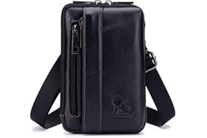 XIEBEN Męska skórzana nerka na biodra, torebka, etui na telefon komórkowy, torba na talię, czarny