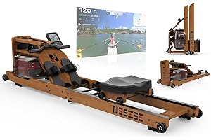 ‎NEEZEE Neezee Wasser Rudergerät für Zuhause, Klappbar Rudergerät aus Massivholz, Rudermaschine mit Bluetooth Anzeige und Tablet-Halterung, Max 200kg Belastbar, Kompatibel mit Kinomap APP