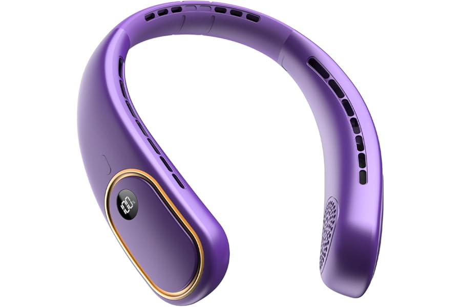 Bearwind Portable Neck Fan - Bladeless Wearable Fan with LED Display, 5000mAh Battery, 4 Speeds Hands-Free Cooling for Commuting, Travel & Outdoor Sports - Summer Gift for Men Women (Purple)
