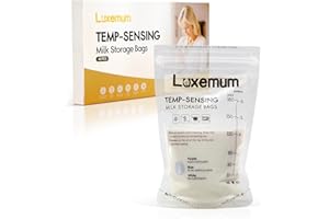 LUXEMUM Breast Milk Storage Bags 40pcs, Breast Milk Bags 180ml BPA-Free w/Temp-Sensing&Pour Spout for Breastfeeding, Self-Standing & Pre-sterilised Pouches w/No-Leak Zipper for Freeze & thaw