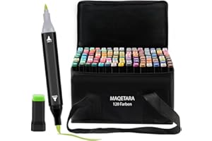 MAQETARA PRODUCTS 120 Dual Twin Tip Farben Filzstifte Set Dual Pen Alkohol Marker Set Stifte mit Dicker Schräger & Feiner Spitze Malstifte für Kinder, Permanent FIlzstift Marker Coloring inkl. Tragetasche