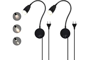 JZCDR Lampada da lettura a parete, messa a fuoco regolabile, flessibile, a collo di cigno, lampada da lettura a LED con spina e interruttore, lampada da letto in alluminio da 3 W, per camera da letto, letto