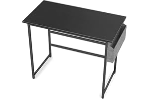 GROSSē Computer Desk Workstation for Home Office Writing Study Desk, Modern Simple Style Laptop Table with Storage Bag, Simple Assembly, Industrial Design, Steel Frame (82 x 51 cm) (Black)