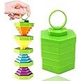 Magic folding blocks fidget toys - Transformable and spining - Stress Anxiety relief toy for ADHD Autism special needs- Finger toy extend retract up down - Gift for Adults & Kids! (Green Hexagon)