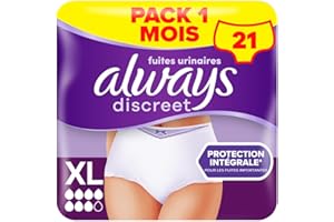 Always Discreet, 21 Culottes Incontinence Femme, Plus 6 Gouttes, Sous-Vêtements Taille XL, Blanc, Protection Très Absorbante pour Fuites Urinaires Importantes ou post accouchement, Pack 1 Mois