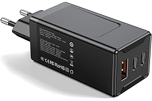 GREVA Caricatore USB C 65W, PD3.0 USB C Rapido Caricabatterie Tipo C Alimentatore 3 Porte, Caricatore 3 in 1 Per Samsung Galaxy MacBook Pro Air M1 M2 Ipad Google Xiaomi Huawei - Nero