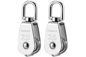 Bohaner 2Pcs M25 Pulley Blocks 150KG/331lbs 304 Stainless Steel Pulley Wheels Heavy Duty 360 Degree for Rope Shell Pulley Blocks Heavy Duty Single Pulley Block Wheel Swivel Lifting Rope M25