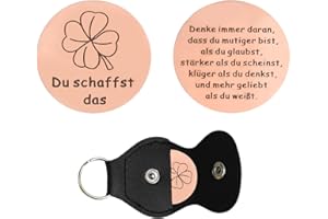 WatDenyFine Glücksbringer mit Hülle, Umarmung Glücksbringer Du Schaffst Das Geschenke für Männer NeuerJob Geschenk mit Kleeblatt Mutmacher Geschenke für Krebspatienten Aufmunterung Geschenk Silber