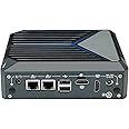 HUNSN Fanless Mini PC, Desktop Computer, HTPC, Kodi Nano Box, Windows 11 or Linux Ubuntu, Intel N100, BX11, WiFi6, BT 5.2, TPM, 2 x COM, 2 x LAN, 2 x HDMI, Vesa Mount, 8G RAM, 128G SSD