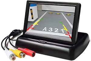 OBEST Écran de Caméra de Recul TFT LCD 4,3 Pouces, Écran Arrière de Base Rabattable à 2 Entrées Vidéo Système, Alimentation Directement Connectée au Commutateur, Entrée AV1 / AV2 12V