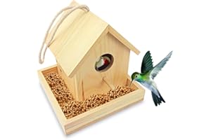 ZJILIXIA Casetta Decorativa per Uccelli Con Mangiatoia,Casetta per Uccelli in Legno,Casetta Uccellini Da Esterno,Casetta per Uccelli Selvatici,Uccelli per Rondini Pappagalli (B, 17.2x17.2x17.2CM)