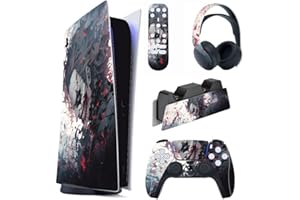 playvital Full Set Skin Decal for ps5 Console Digital Edition, Sticker Vinyl Decal Cover for ps5 Controller & Charging Station & Headset & Media Remote - Killing Clown