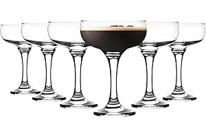 Rink Drink 6X 235ml Espresso Martini Glasses - Vintage Classic 20s Gatsby Art Deco Coupe Party Glass Saucers Champagne Babycham Drinking Glasses - Dishwasher Safe