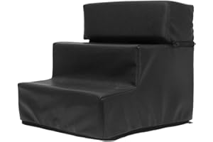 BEENLE-ICEY GOG 3-Step Leather Pet Stair Ramp - Anti-Slip, Detachable Zippered Cover for Dogs & Cats (Black)