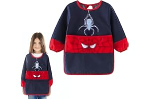 BGTLJKD Delantal Infantil Pintura Impermeable, Delantal Infantil de Manga Larga, Impermeable Delantales de Niño con Bolsillos para 3-7 Años, Babero de Pintura Niños para Pintar, Hornear, Cocinar