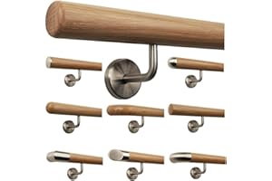 TIBU Eiche Holz Handlauf Geländer 0,3m - 6m, Länge 240 cm, Ende Radius gefräst und 4 gewinkelte Halter