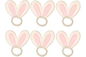 BestAlice 6pcs Easter Bunny Rabbit Napkin Rings Wooden Dinner Easter Napkins Ring Table Dinner Cute Rabbit Ear Napkin Ring Holders Farmhouse Napkin Rings for Easter Decor(Pink Bunny)