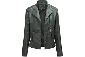 LIEVETY Women's Faux Leather Moto Jacket Zip Moto Pu Leather Biker Jacket Coat with Pockets Outwear Slim Coat