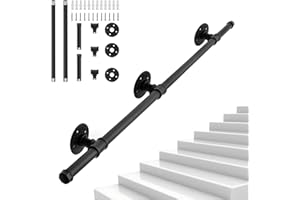 OUUTMEE Poręcz czarna, kute żelazo, poręcz ścienna, kaliber: Ø 25 mm, nadaje się do użytku wewnątrz i na zewnątrz, poręcz schodowa, z uchwytem ściennym i zaślepkami