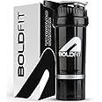 Boldfit Gym Shaker For Protein Shake Leakproof Shaker Bottles For Supplements With Extra Compartment, Pre-Workout & BCAA, Protein Shake Bottle, Gym Bottle For Men And Women Black - 500 ml