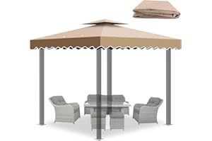 QWEIDOWN Toldo de Recambio para Pérgola 3x3 m, Techo Repuesto para Cenador de Jardín con Ventilación, Cubierta Impermeable de 2 Niveles en Poliéster 300D, Protección UV para Exteriores