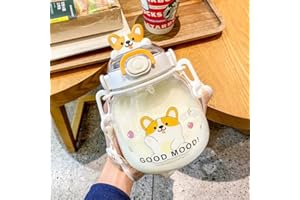 Umikk Bär Kawaii Trinkflasche, Süße bär Wasserflaschen, 1310 ml Bärenflasche mit Kawaii Sticker und Schultergurt, Large Capacity Kawaii Tier Water Bottle, BPA-freie, Tragbare Kinder Wasserflasche