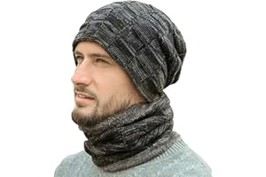 GEANANAO Winter Warme Mütze Beanie Schal Set,Hat Scarf Set,Skull Cap Neck Warmer with Thick Fleece Wintermütze und Loop Winter Scarf Fleece-Futter für Herren und Damen