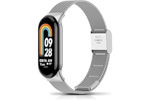 LanQii Pasek kompatybilny z Xiaomi Smart Band 9/Xiaomi Smart Band 8, wymienny pasek ze stali nierdzewnej dla Xiaomi Band 9/Xiaomi Band 8 - srebrny