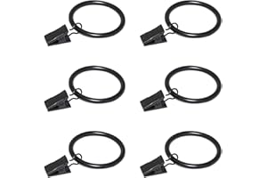 Coideal Black Curtain Rod Ring Clips, 30 Pack Rustproof Metal Drapery Ring with Clips Hook for Hanging Heavy Curtains and Drapes (35 mm)