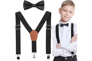 ‎CLYHON Clyhon Unisex Hosenträger mit Fliege für Jungen und Mädchen, Befestigung mit drei Kleiderclipse am Hosenbund möglich,Jungen Hosenträger Fliege Set Geeignet für Jugendliche, Kinder,unter 135 cm
