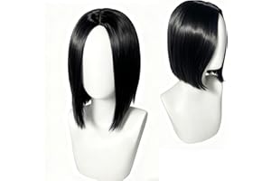 FOUNSHO Peluca Larga Hombre Negro, 35CM/ 13.78'' Pelo Largo Liso Peluca, Cosplay Peluca de Pelo 70s 80s 90s Hombres Pelucas de Disco Rock para Disfraces Adulto Halloween Carnaval Fiesta