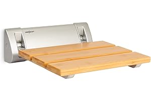 Oneconcept Arielle - Sedile da Doccia Pieghevole, Superficie in Bambù, Gancio in Alluminio, Peso max.: 160 kg, incl. Materiale di Montaggio, Stile: Classic, Legno
