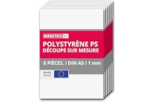 MAGSTICK Set de 6 plaques en polystyrène blanc I DIN A5 plaques rigides en plastique PS découpes I 14,8 x 21 cm I épaisseur 1 mm I pour modélisme architecture DIY I mag260