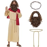 Costume Gesù Adulto - Veste Biblica Con Parrucca E Baffi Per Halloween E Cosplay - Foto 5