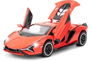 TGRCM-CZ 1/32 Scale Lamborghini Sián FKP37 Car Model Toy, Sound and Light Pull Back Car Zinc Alloy Casting Toys for Kids Boy Girl Gift (Red)