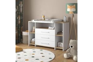 Vicco Fasciatoio Oskar, Rovere bianco/dorato, 143.2 x 93 cm con 3 cassetti