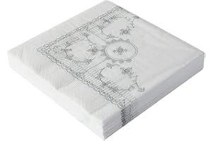 Kunstindustrien® Paper Napkins, Made in Denmark, Silver Napkins, Mussel Painted Royal Danish Design, White Napkins, Serviettes, Xmas Napkins, 20pcs. 33 x 33cm (Silver Fluted)