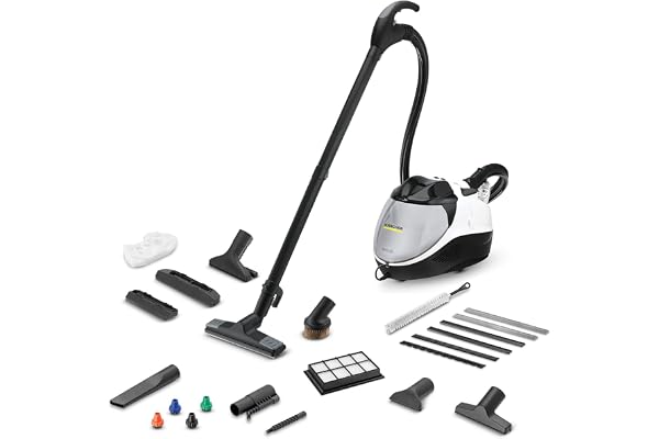 Kärcher Aspirateur Vapeur SV 7, Pression: 4 bar, Préchauffage: 5min, Débits Réglables, Plusieurs Filtres, 2 Réservoirs, avec Kit de Nettoyage, Suceur pour Rembourrages et Fentes, Pinceau pour Meubles