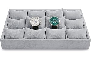 Papten plateau à bijoux empilable en velours, rangement de bijoux tiroir insert à bijoux organisateur 12 compartiments présentoir à bijoux pour montre (gris)