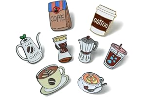 UR URLIFEHALL 8 Pcs 8 Styles Coffee Theme Enamel Pin Badges Set Cartoon Drink Cup Brooch Badge Pins for Clothing Bags Hats Backpacks