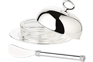 EDZARD Mantequillera / Mantequera Jago, diametro 14 cm, plateada, con inserto tazón de vidrio, incl. cuchillo para mantequilla, campana de mantequilla