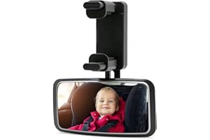 Aolawco Lusterko samochodowe dla niemowląt, obracane o 360°, z klipsami sprężynowymi, szklane lustro, do większości samochodów (130 x 64 mm)