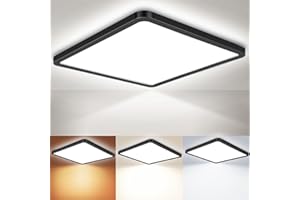 Rravdst 29CM LED Ceiling Light 24W 3200LM, 3000K/4000K/6500K 3 Color Temperature, IP54 Waterproof Bathroom Light, Modern Square LED Ceiling Light for Bedroom, Kitchen, Hallway, White 1Pack