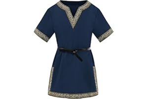 Haloumoning Jungen Mittelalter Tunika Kinder Cosplay T-Shirts Kostüm Halloween Renaissance Wikinger Warrior Ritter Tops