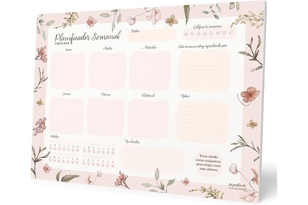 Grupo Erik Planificateur hebdomadaire A4 en espagnol – Raquel Beck | Planificateur quotidien familial non daté, calendrier de bureau, 54 pages détachables | Joli cadeau de papeterie, cadeaux espagnols